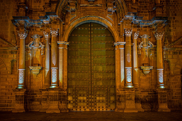 Cathedral at night, Cusco